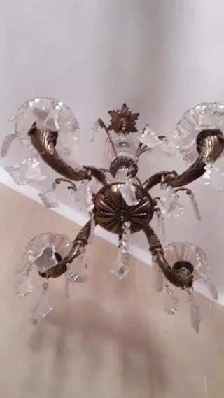 Lámparas antiguas bronce/cristal 5 y 6 brazos