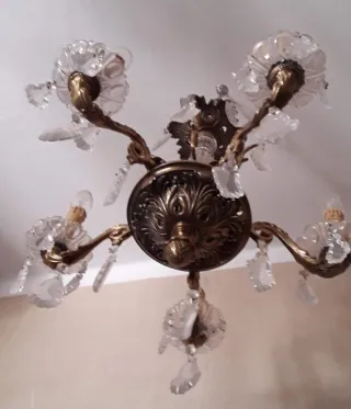 Lámparas antiguas bronce/cristal 5 y 6 brazos