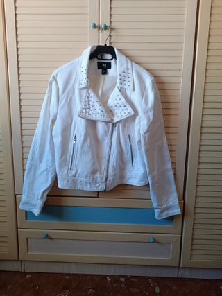 Chaqueta Biker H&M Blanca Talla 46