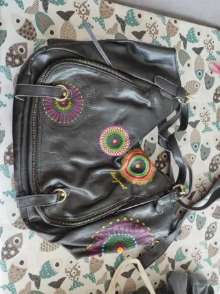 Bolso Desigual Negro Multicolor Bordado