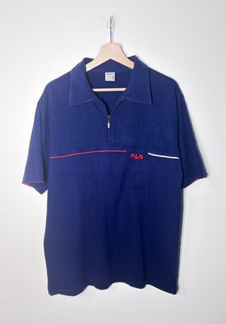 FILA Polo 1/4 Zip azul vintage 90 Y2K retro casual