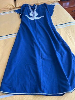 Chilaba larga bordada azul talla única
