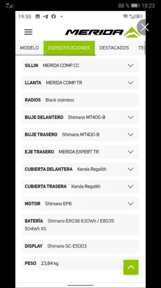 Bicicleta Eléctrica Merida E-One Sixty 500 talla L