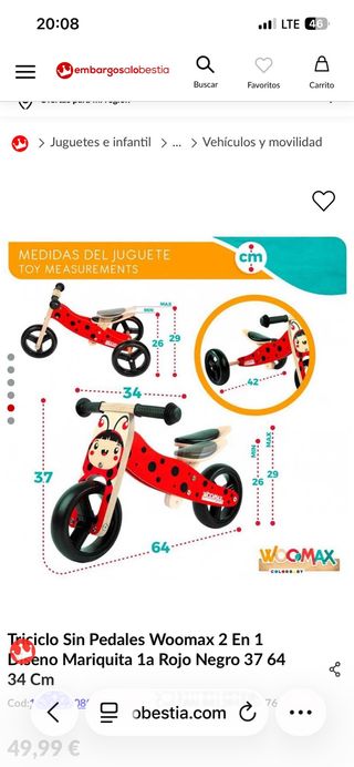 Bicicleta evolutiva madera sin pedales 2x1