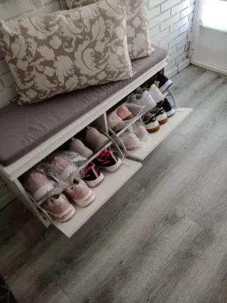 Baúl Zapatero Madera con Cojín grande gris,nuevo.