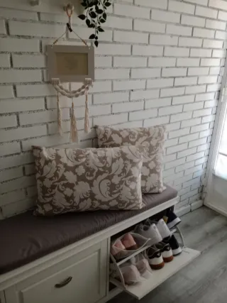 Baúl Zapatero Madera con Cojín grande gris,nuevo.