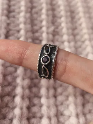 Anillo antiguo plata con piedras azul
