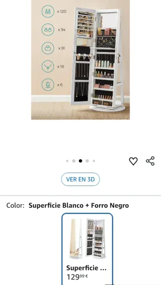 SONGMICS Espejo Joyero con 6 LEDs, Armario de Joya