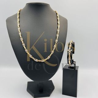 CADENA BARBATE CLAVOS BICOLOR. Oro 18K.