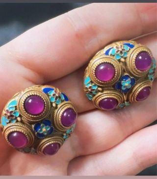 Orecchini retrò smaltati a mano multicolore