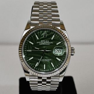 Rolex Datejust 36mm Green Palm Bisel Oro Blanco
