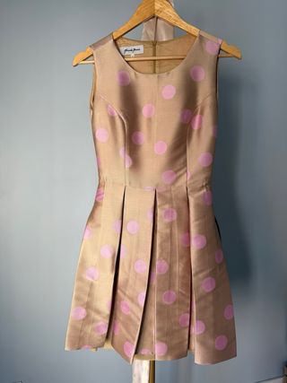 Vestido Mercedes Romero amarillo dorado topos t40