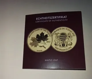 Moneda Oro 24k Maple Leaf 2022