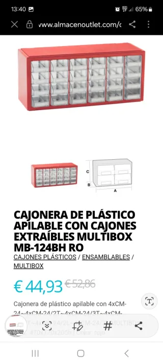 Cajonera Plástico Apilable Roja