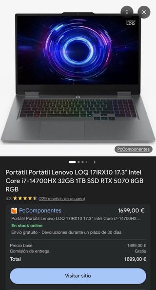 Vendo Portátil Lenovo LOQ 17IRX10