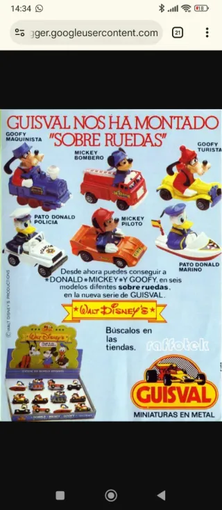 Coches Guisval antiguos Mickey Donald Goofy