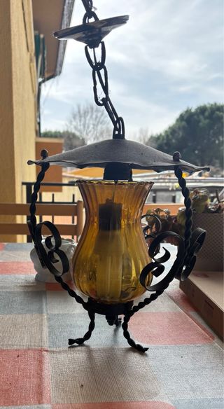 Lámpara de techo rústica cristal ámbar para porche