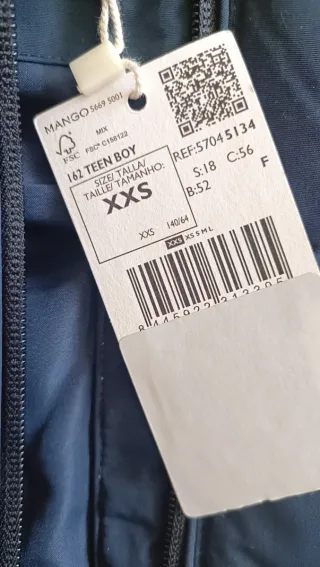 Chaleco acolchado MANGO Teen Boy Azul XXS nuevo