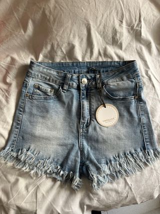 Pantaloncino/short jeans vita alta con frange