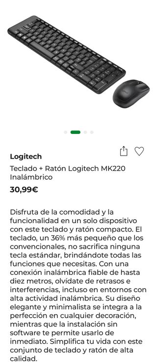 Teclado + Ratón inalámbrico Logitech MK220