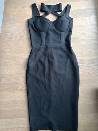 Abito tubino nero con scollo incrociato