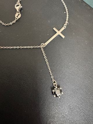 Colgante Plata Cruz con Brillante Negro