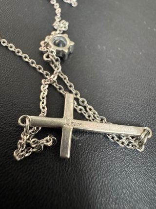 Colgante Plata Cruz con Brillante Negro