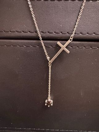 Colgante Plata Cruz con Brillante Negro