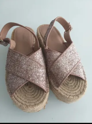 Sandalias Plataforma Glitter Rosa Dorado