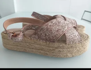 Sandalias Plataforma Glitter Rosa Dorado