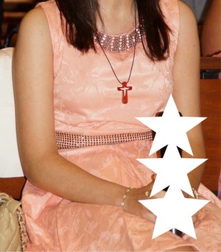 Vestido de ceremonia rosa y dorado