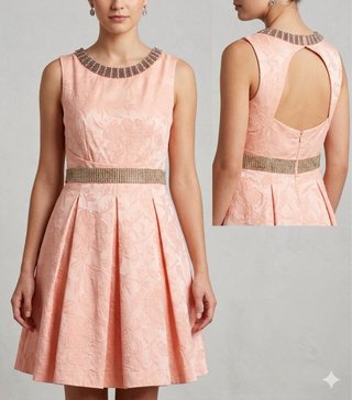 Vestido de ceremonia rosa y dorado