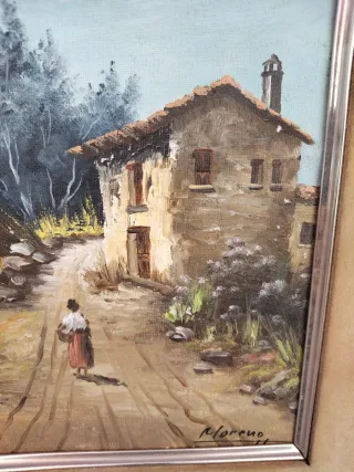 Cuadro Pintura óleo lienzo antiguo Paisaje rural