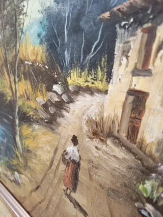Cuadro Pintura óleo lienzo antiguo Paisaje rural