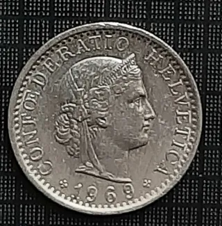 Moneda SUIZA 20 Rappen 1969