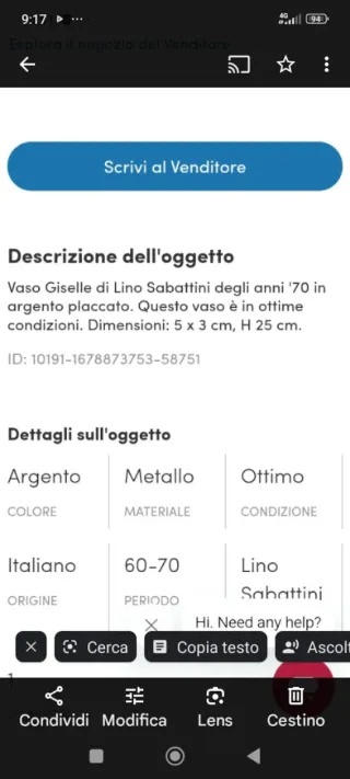 Vaso Lino Sabattini Giselle Design Anni 70 Nuovo