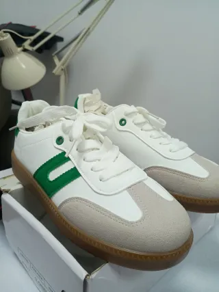 Zapatillas Mujer Blancas y Verdes Talla 40