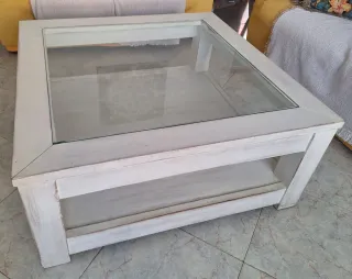 Mesa de centro madera y cristal. Restaurada.