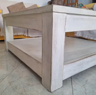 Mesa de centro madera y cristal. Restaurada.