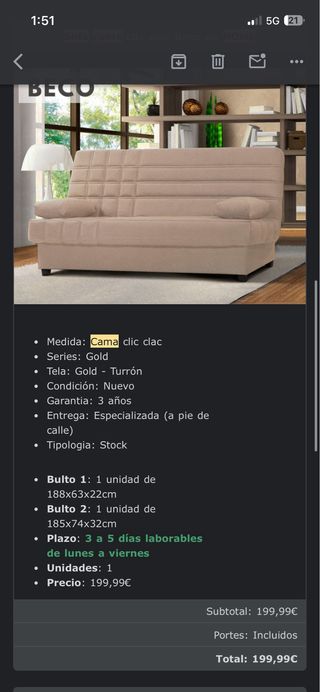 Sofá Cama 2 Plazas Beige
