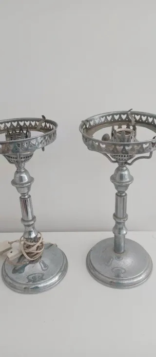 2 Lámparas Metal Vintage Plata