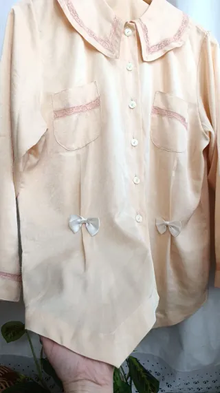 Camisa/Blusa Vintage Rosa Encaje Lazos
