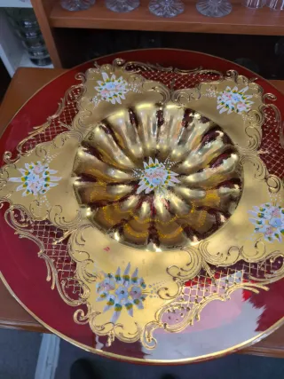 Plato y 3 copas Murano oro lujo