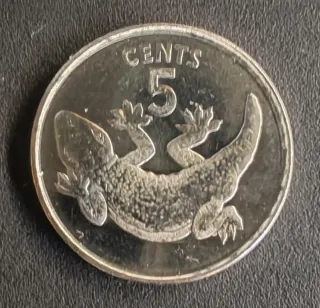 Moneda de Kiribati 5 Cents con Lagarto 1979