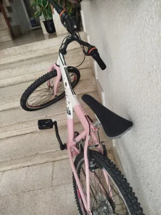 Bicicleta infantil rosa y blanca