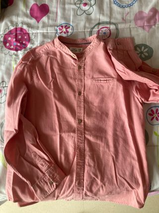 Camisa lino y algodon rosa niño 9-10 años