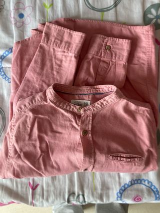 Camisa lino y algodon rosa niño 9-10 años