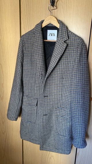 Abrigo Zara Cuadros Beige y Azul Talla M