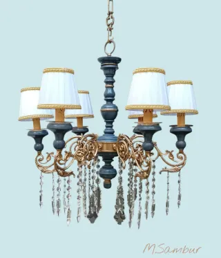 Lampadario cristallo oro e grafite