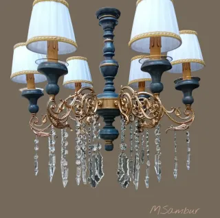 Lampadario cristallo oro e grafite